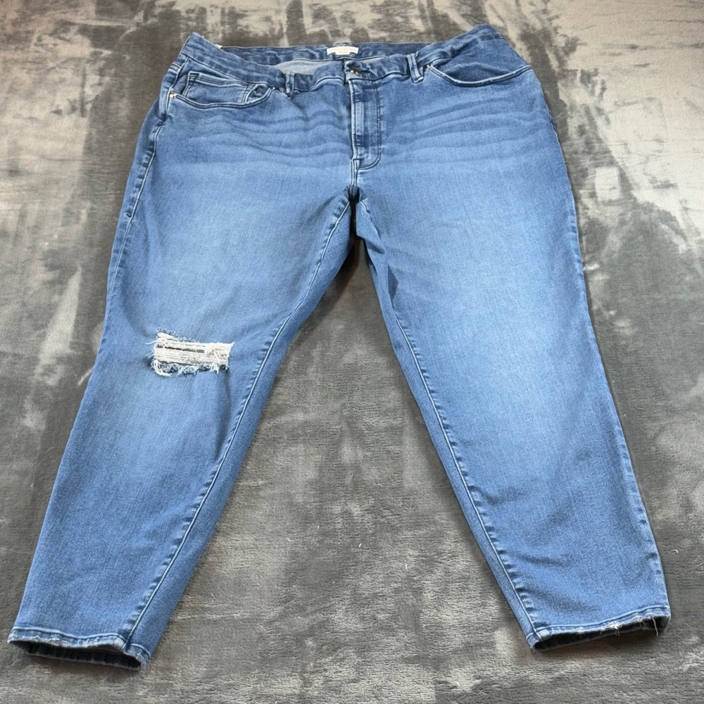 Good American Good Waist Skinny Jeans Blue Distressed Calik Denim Size 20 Plus